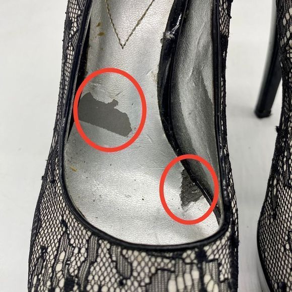 Guess Black And White Lace Platform Stilettos With Ankle Straps Size 7.5 - Picture 9 of 10